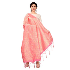 Mayawye Women's Silk Pure weaving Work Duppatta (Light Pink, Length: 2-2.3 Mtrs)