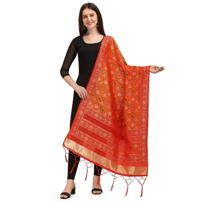 Mayawye Women's Silk Pure Zari weaving Duppatta (Orange, Length: 2-2.3 Mtrs)