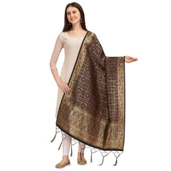 Mayawye Women's Silk Pure weaving Work Duppatta (Black, Length: 2-2.3 Mtrs)