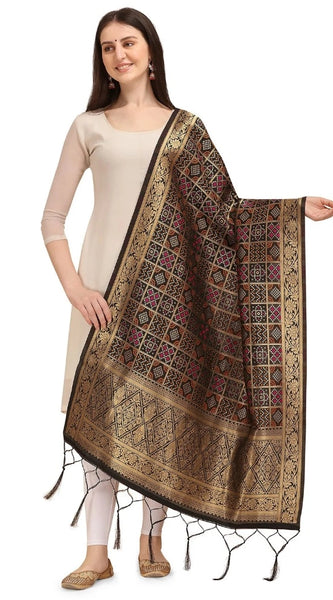 Mayawye Women's Silk Pure weaving Work Duppatta (Black, Length: 2-2.3 Mtrs)