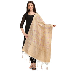 Mayawye Women's Silk Pure weaving Work Duppatta (Off White, Length: 2-2.3 Mtrs)