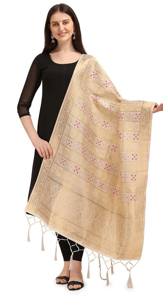 Mayawye Women's Silk Pure weaving Work Duppatta (Off White, Length: 2-2.3 Mtrs)