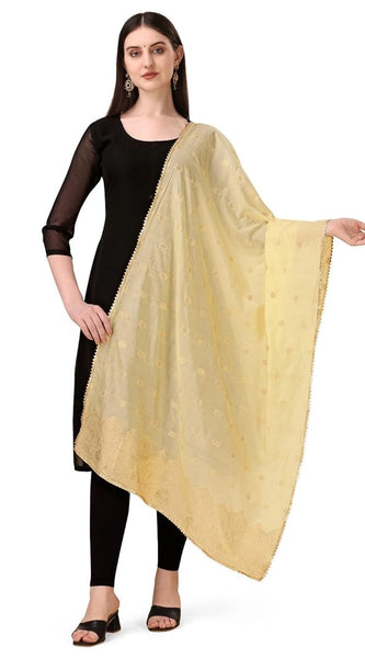 Mayawye Women's Silk Pure Zari weaving Duppatta (Beige, Length: 2-2.3 Mtrs)