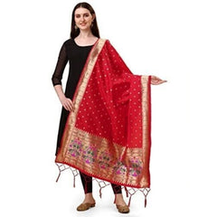 Mayawye Women's Silk Pure Zari weaving Duppatta (Red, Length: 2-2.3 Mtrs)