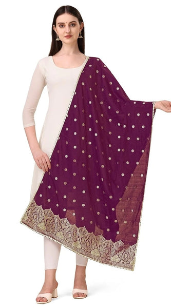 Mayawye Women's Silk Pure Zari weaving Duppatta (Purple, Length: 2-2.3 Mtrs)