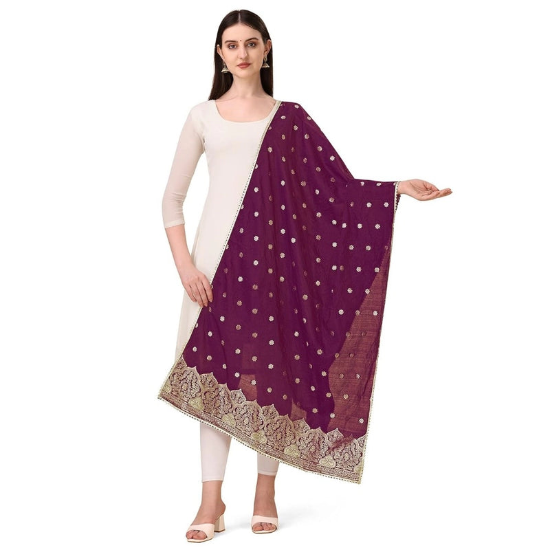Mayawye Women's Silk Pure Zari weaving Duppatta (Purple, Length: 2-2.3 Mtrs)
