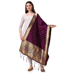 Mayawye Women's Silk Pure Zari weaving Duppatta (Purple, Length: 2-2.3 Mtrs)