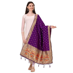 Mayawye Women's Silk Pure Zari weaving Duppatta (Purple, Length: 2-2.3 Mtrs)