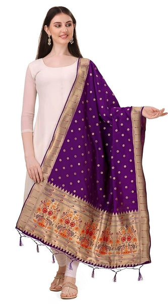 Mayawye Women's Silk Pure Zari weaving Duppatta (Purple, Length: 2-2.3 Mtrs)