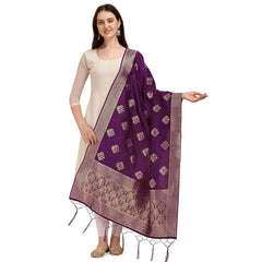 Mayawye Women's Silk Pure Zari weaving Duppatta (Purple, Length: 2-2.3 Mtrs)