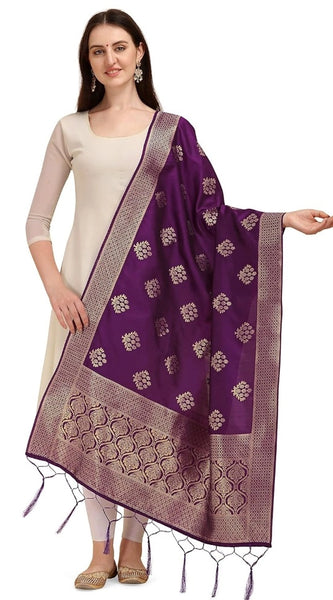 Mayawye Women's Silk Pure Zari weaving Duppatta (Purple, Length: 2-2.3 Mtrs)