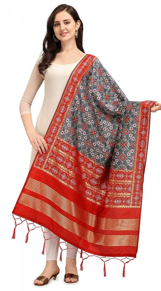 Mayawye Women's Silk Pure weaving Work Duppatta (Grey, Length: 2-2.3 Mtrs)
