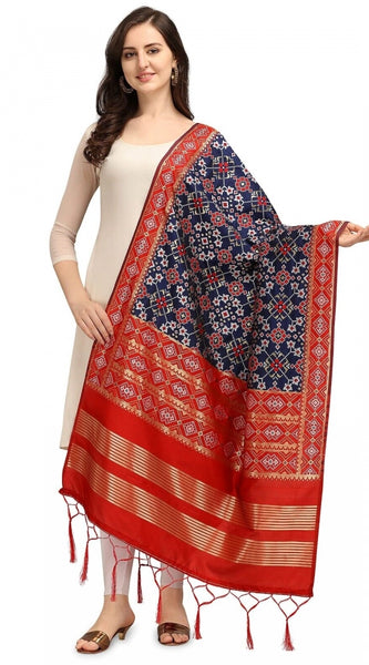 Mayawye Women's Silk Pure weaving Work Duppatta (Navy Blue, Length: 2-2.3 Mtrs)