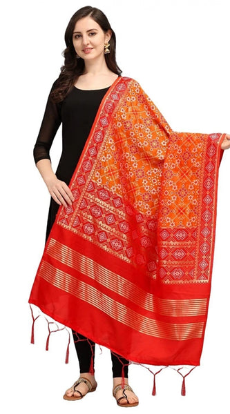 Mayawye Women's Silk Pure weaving Work Duppatta (Orange, Length: 2-2.3 Mtrs)