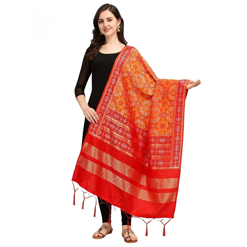 Mayawye Women's Silk Pure weaving Work Duppatta (Orange, Length: 2-2.3 Mtrs)