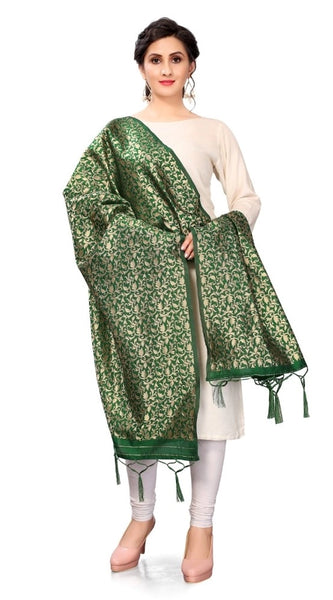 Mayawye Women's Silk Pure weaving Work Duppatta (Green, Length: 2-2.3 Mtrs)