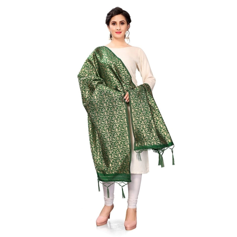 Mayawye Women's Silk Pure weaving Work Duppatta (Green, Length: 2-2.3 Mtrs)