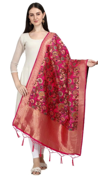 Mayawye Women's Silk Pure Zari weaving Duppatta (red, Length: 2-2.3 Mtrs)