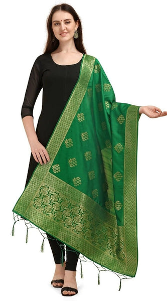Mayawye Women's Silk Pure Zari weaving Duppatta (Green, Length: 2-2.3 Mtrs)
