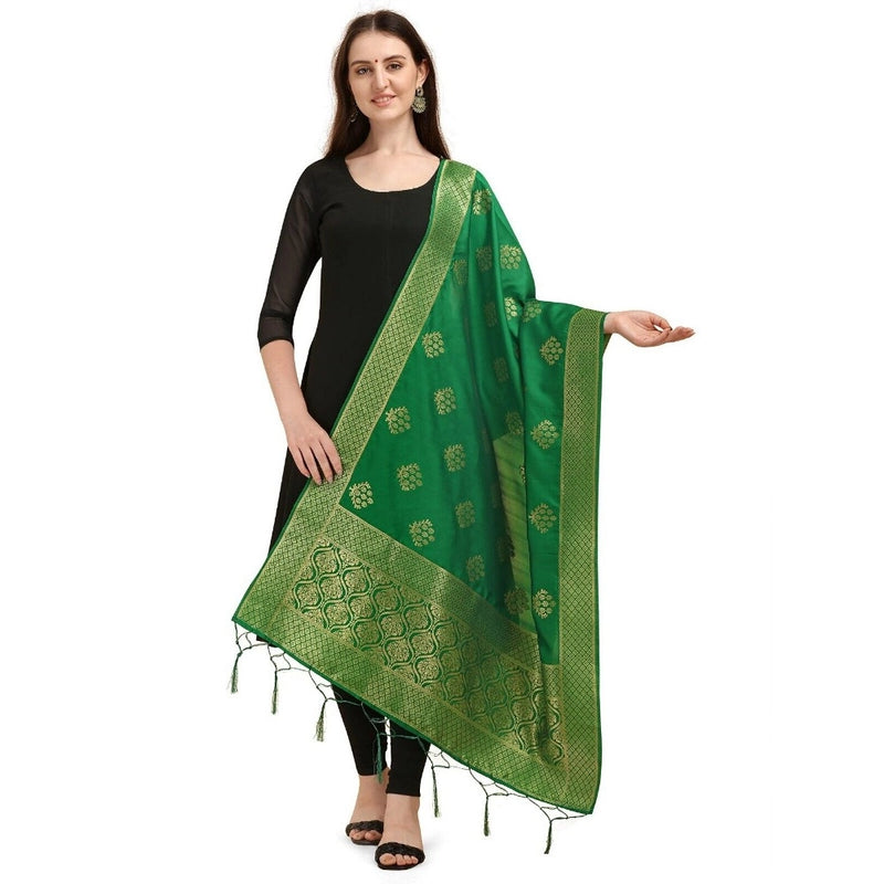 Mayawye Women's Silk Pure Zari weaving Duppatta (Green, Length: 2-2.3 Mtrs)