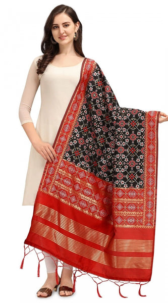 Mayawye Women's Silk Pure weaving Work Duppatta (Black, Length: 2-2.3 Mtrs)