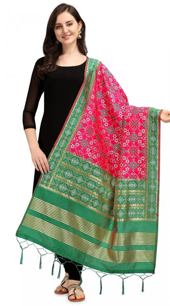 Mayawye Women's Silk Pure weaving Work Duppatta (Pink, Length: 2-2.3 Mtrs)