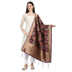 Mayawye Women's Silk Pure Zari weaving Duppatta (Brown, Length: 2-2.3 Mtrs)