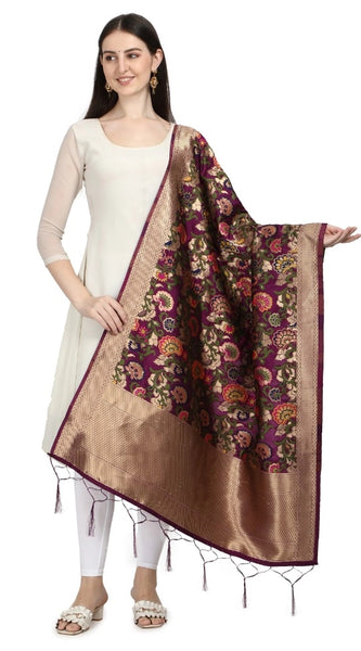 Mayawye Women's Silk Pure Zari weaving Duppatta (Brown, Length: 2-2.3 Mtrs)