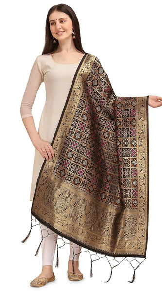 Mayawye Women's Silk Pure weaving Work Duppatta (Navy Blue, Length: 2-2.3 Mtrs)