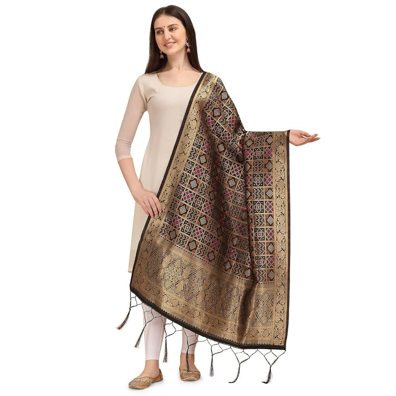 Mayawye Women's Silk Pure weaving Work Duppatta (Navy Blue, Length: 2-2.3 Mtrs)