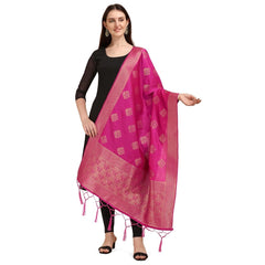 Mayawye Women's Silk Pure Zari weaving Duppatta (Pink, Length: 2-2.3 Mtrs)