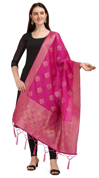 Mayawye Women's Silk Pure Zari weaving Duppatta (Pink, Length: 2-2.3 Mtrs)
