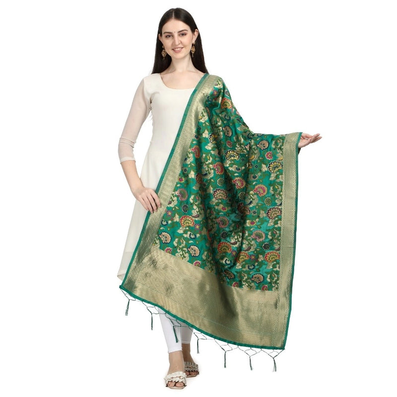 Mayawye Women's Silk Pure Zari weaving Duppatta (Green, Length: 2-2.3 Mtrs)
