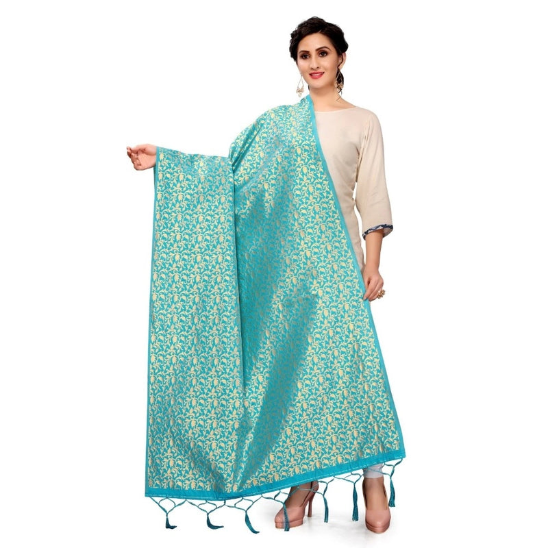 Mayawye Women's Silk Pure weaving Work Duppatta (Light Blue, Length: 2-2.3 Mtrs)