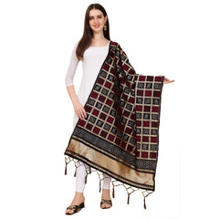 Mayawye Women's Silk Pure weaving Work Duppatta (Black, Length: 2-2.3 Mtrs)