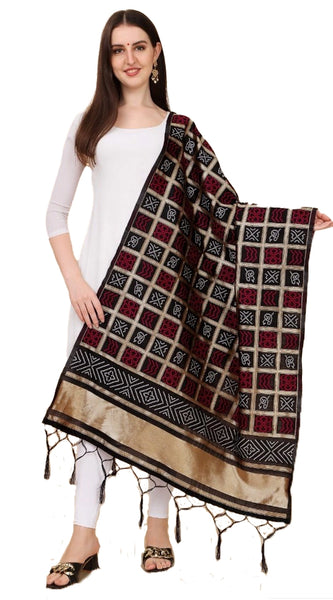 Mayawye Women's Silk Pure weaving Work Duppatta (Black, Length: 2-2.3 Mtrs)