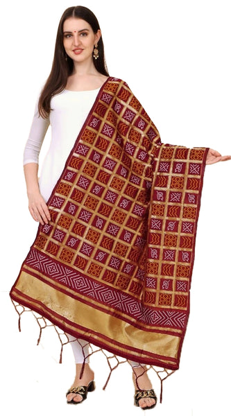 Mayawye Women's Silk Pure weaving Work Duppatta (Maroon, Length: 2-2.3 Mtrs)