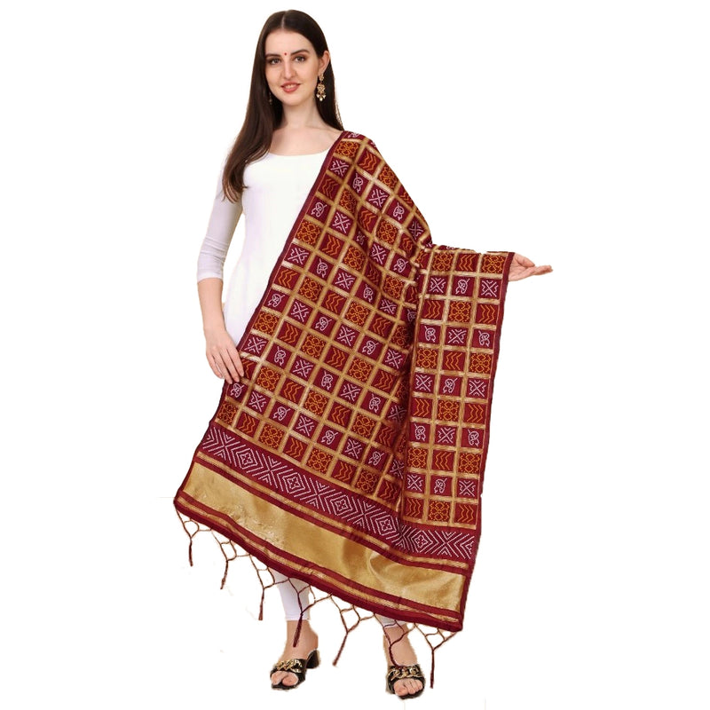 Mayawye Women's Silk Pure weaving Work Duppatta (Maroon, Length: 2-2.3 Mtrs)