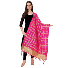Mayawye Women's Silk Pure weaving Work Duppatta (Pink, Length: 2-2.3 Mtrs)