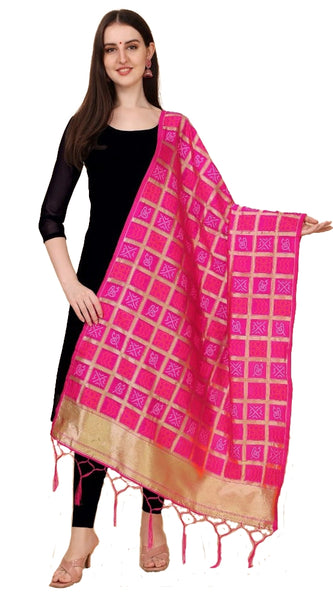 Mayawye Women's Silk Pure weaving Work Duppatta (Pink, Length: 2-2.3 Mtrs)
