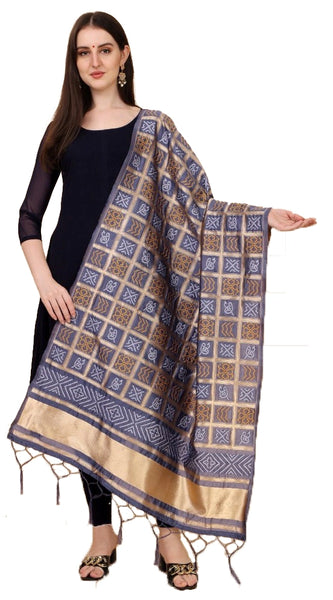 Mayawye Women's Silk Pure weaving Work Duppatta (Grey, Length: 2-2.3 Mtrs)