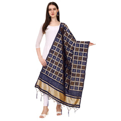 Mayawye Women's Silk Pure weaving Work Duppatta (Navy Blue, Length: 2-2.3 Mtrs)