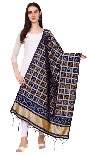 Mayawye Women's Silk Pure weaving Work Duppatta (Navy Blue, Length: 2-2.3 Mtrs)