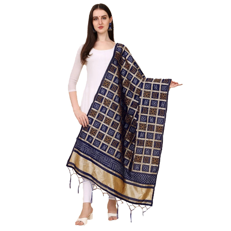 Mayawye Women's Silk Pure weaving Work Duppatta (Navy Blue, Length: 2-2.3 Mtrs)