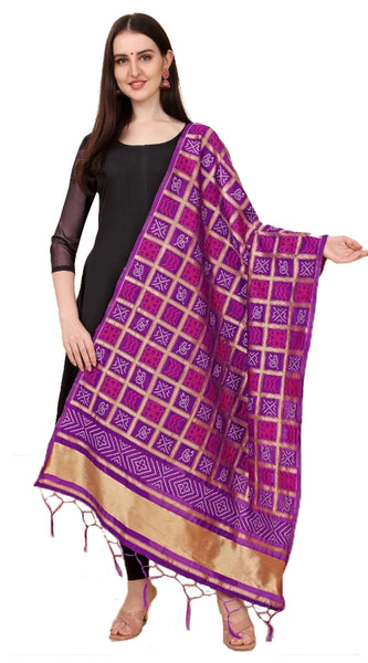 Mayawye Women's Silk Pure weaving Work Duppatta (Purple, Length: 2-2.3 Mtrs)