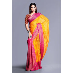Mayawye Women's Viscose Rayon Printed Saree With Unstitched Blouse (Yellow)