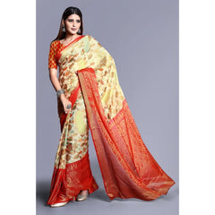 Mayawye Women's Viscose Rayon Printed Saree With Unstitched Blouse (Red)