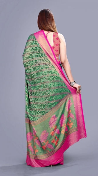 Mayawye Women's Viscose Rayon Printed Saree With Unstitched Blouse (Rama)