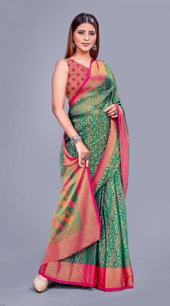 Mayawye Women's Viscose Rayon Printed Saree With Unstitched Blouse (Rama)