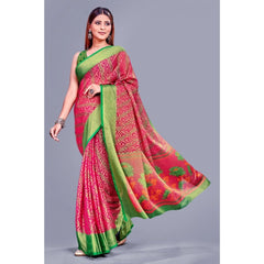 Mayawye Women's Viscose Rayon Printed Saree With Unstitched Blouse (Pink)